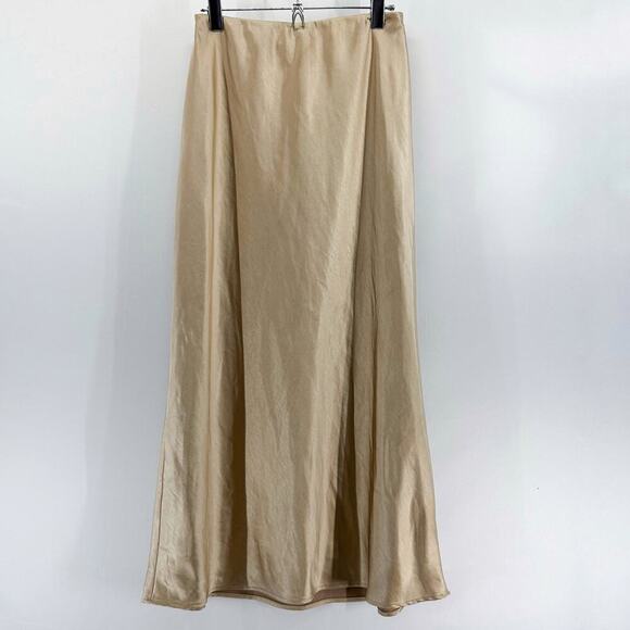 Mango Satin Midi Slip Skirt Champagne High Rise Elastic Waistband Medium - Picture 2 of 6